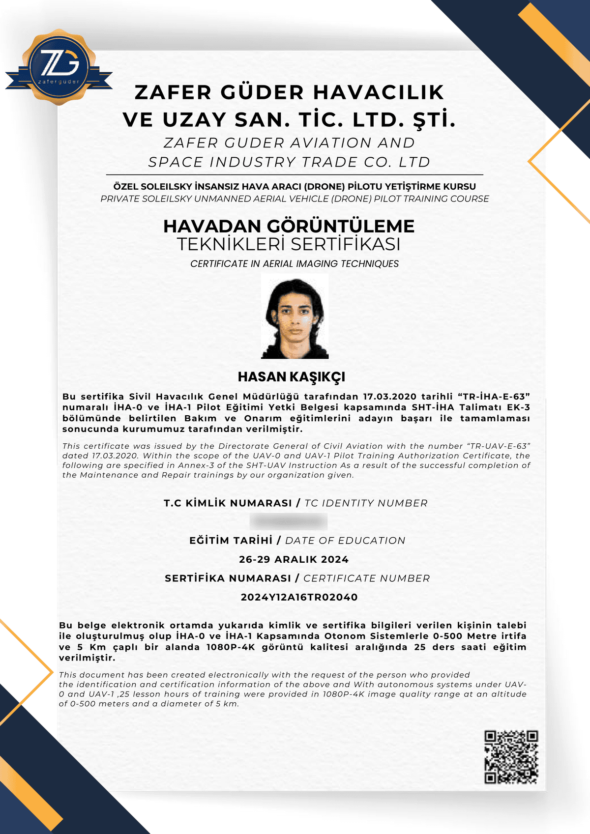Havadan Görüntüleme Teknikleri Sertifikası